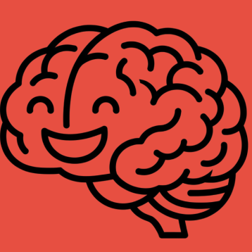 Black outline of a brain on a red background